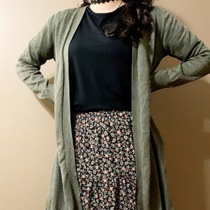 Long Moss Green Open Cardigan